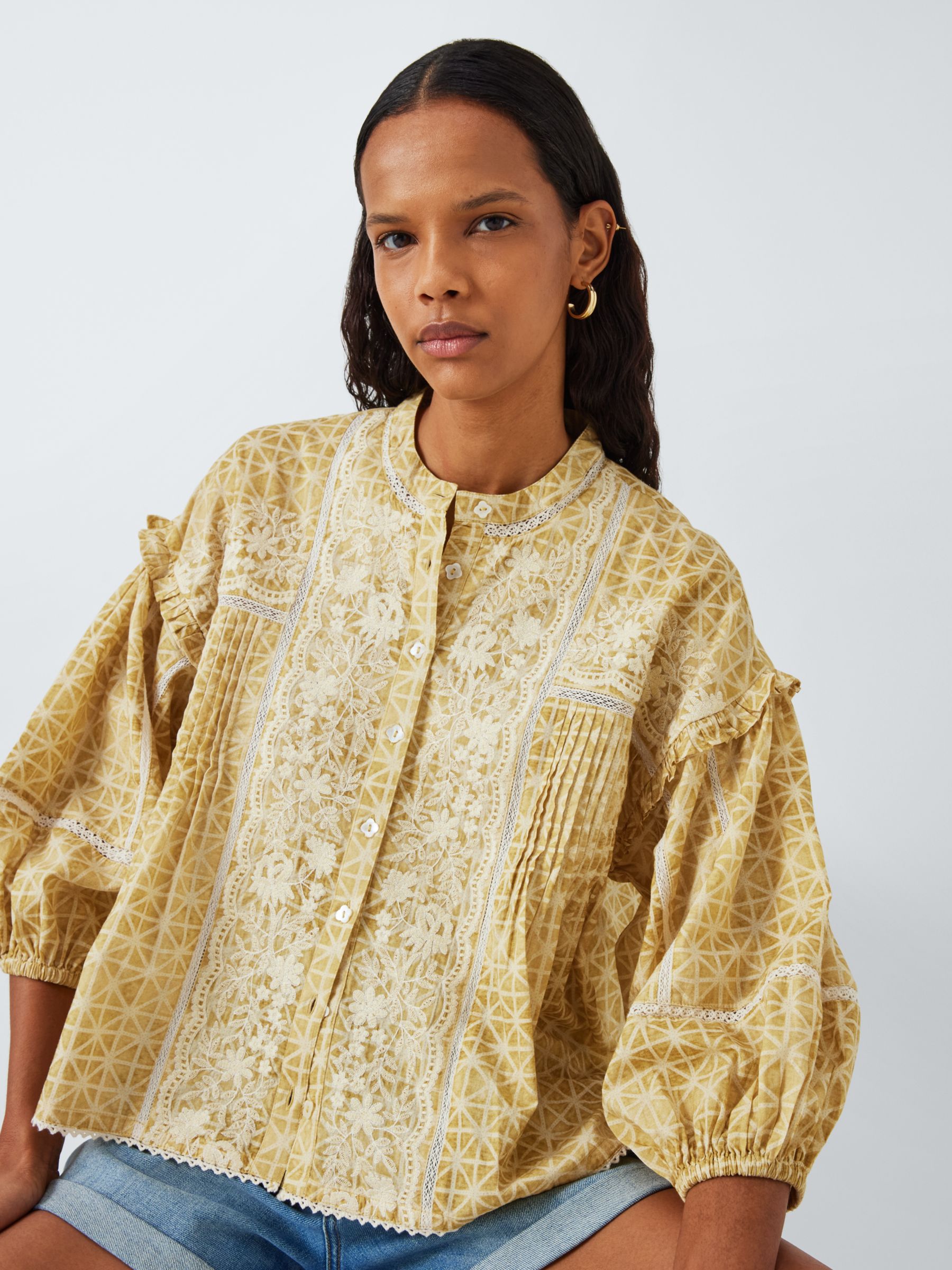 AND/OR Eva Embroidered Blouse, Yellow/Multi, 12