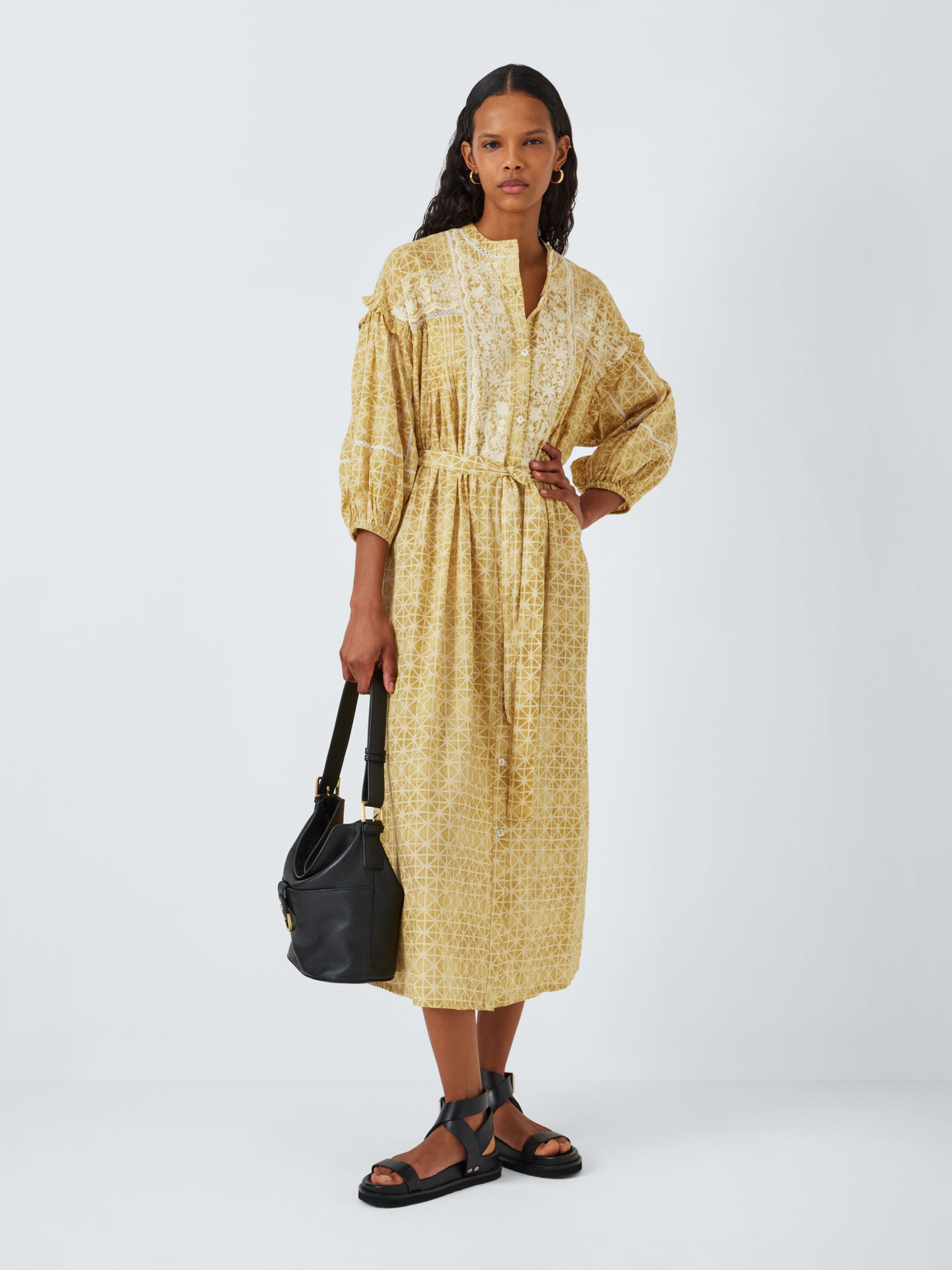 AND/OR Eva Embroidered Midi Dress, Yellow/Multi, 18