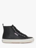 Superga 2750 Tumble Leather Mid Top Trainers, Black