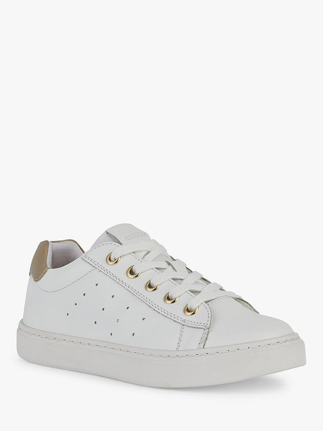 Geox Kids' Nashik Leather Blend Lace Up Trainers, White/Gold