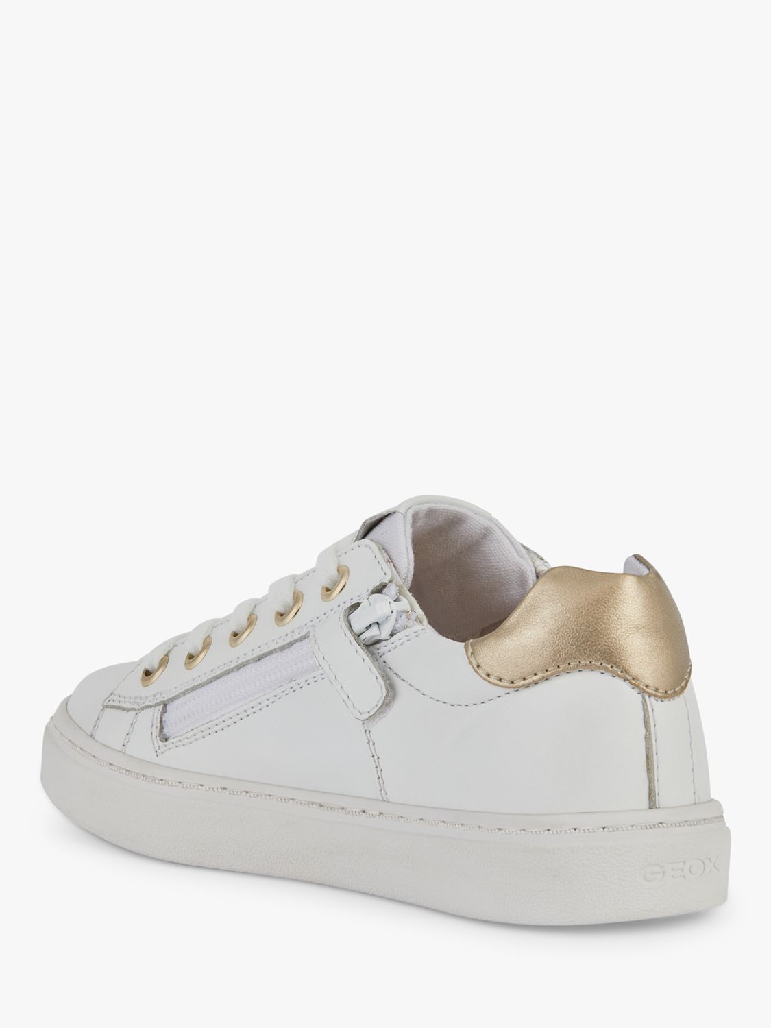 Geox Kids' Nashik Leather Blend Lace Up Trainers, White/Gold, EU33