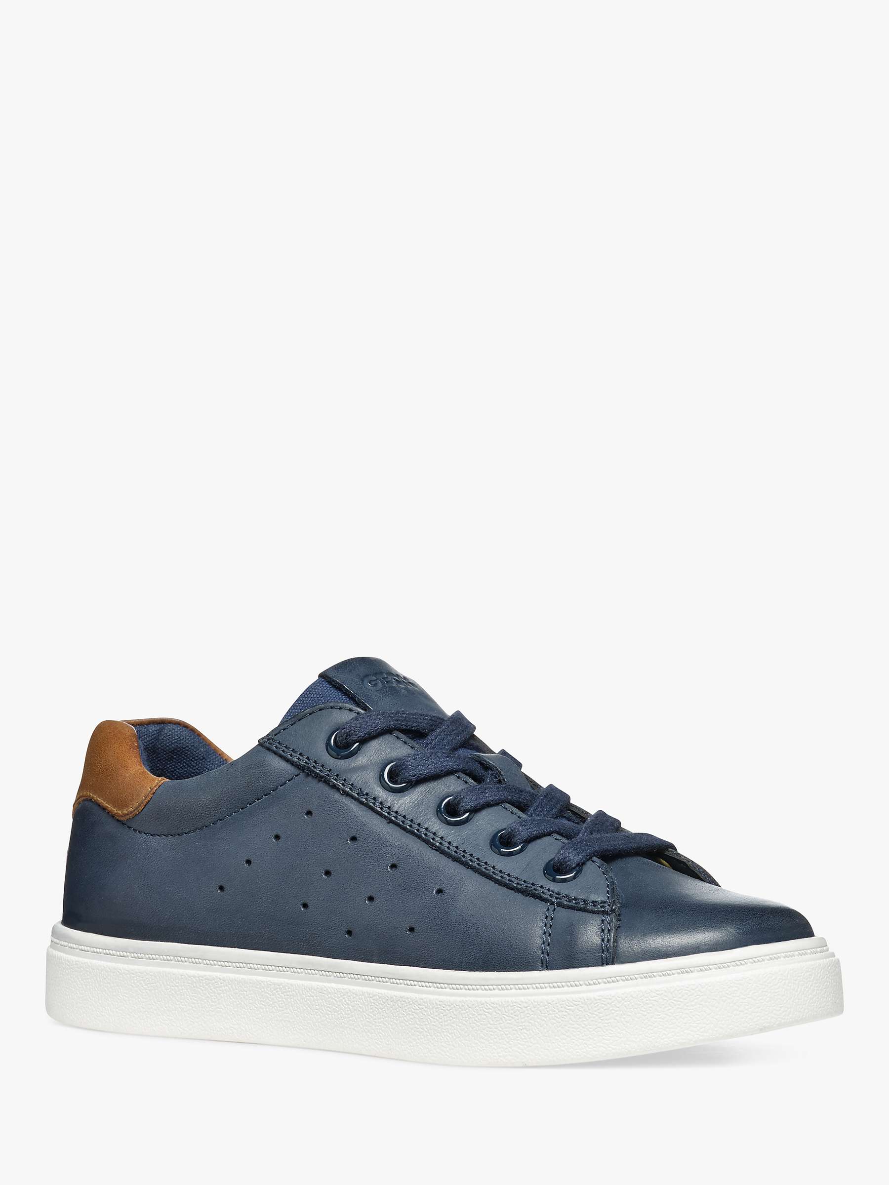 Buy Geox Kids' Nashik Leather Blend Lace Up Trainers, Navy/Brown Online at johnlewis.com