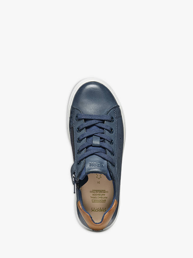 Geox Kids' Nashik Leather Blend Lace Up Trainers, Navy/Brown