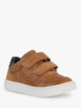 Geox Kids' Nashik Riptape Leather Trainers, Caramel/Navy, Caramel/Navy