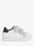 Geox Baby Nashik Nappa Suede First Steps Trainers, White/Navy, White/Navy