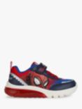 Geox Kids' Ciberdron Spiderman Light Up Trainers, Navy/Red/White