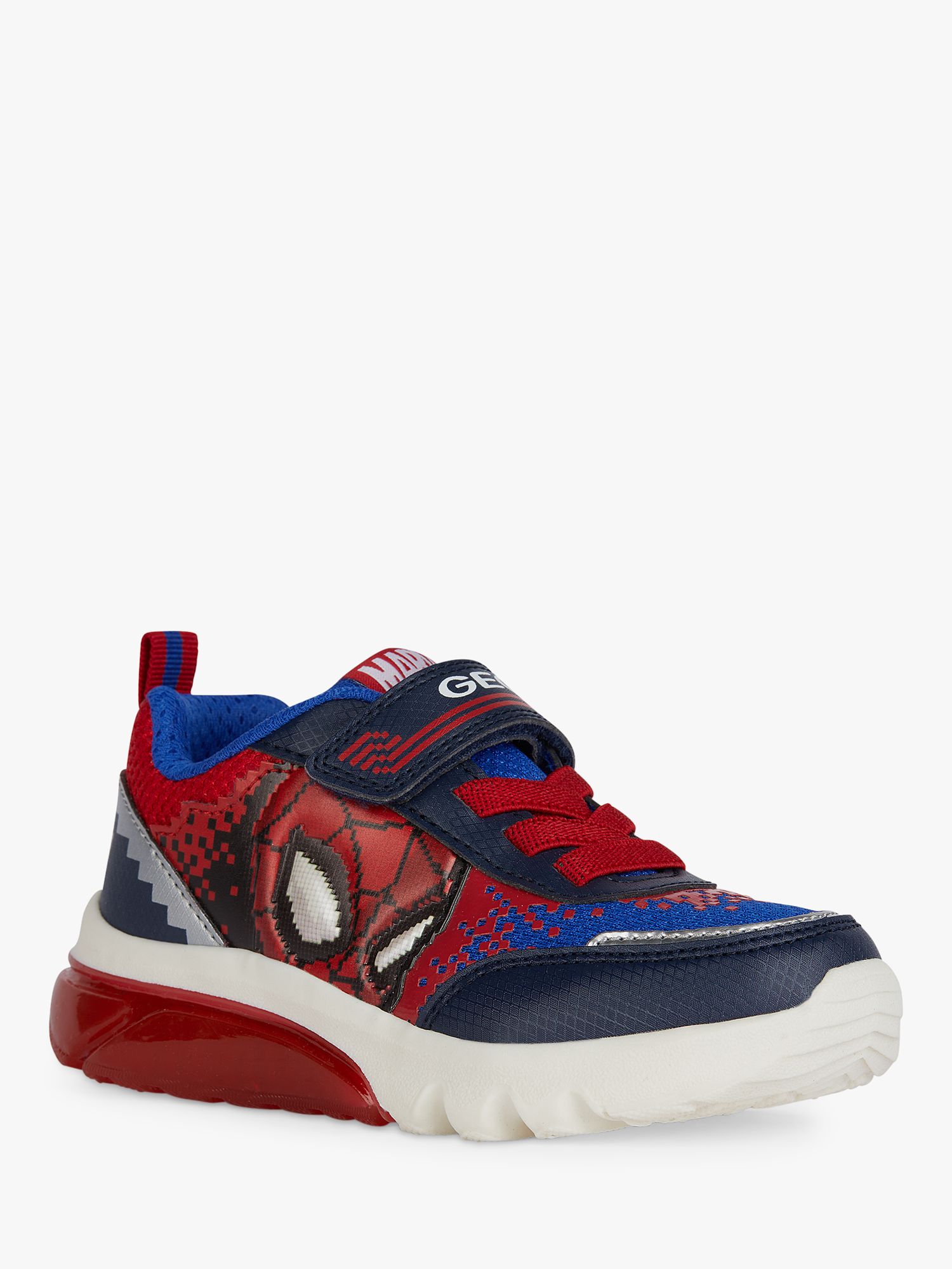 Buy Geox Kids' Ciberdron Spiderman Light Up Trainers, Navy/Red/White Online at johnlewis.com