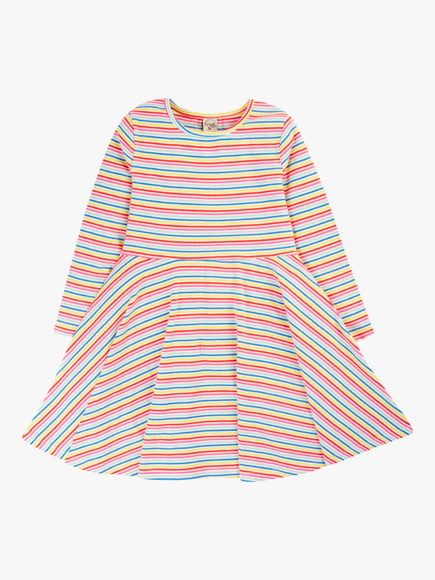 Buy Frugi Kids' Organic Cotton Blend Rhianna Stripe Rib Skater Dress, Rainbow Online at johnlewis.com