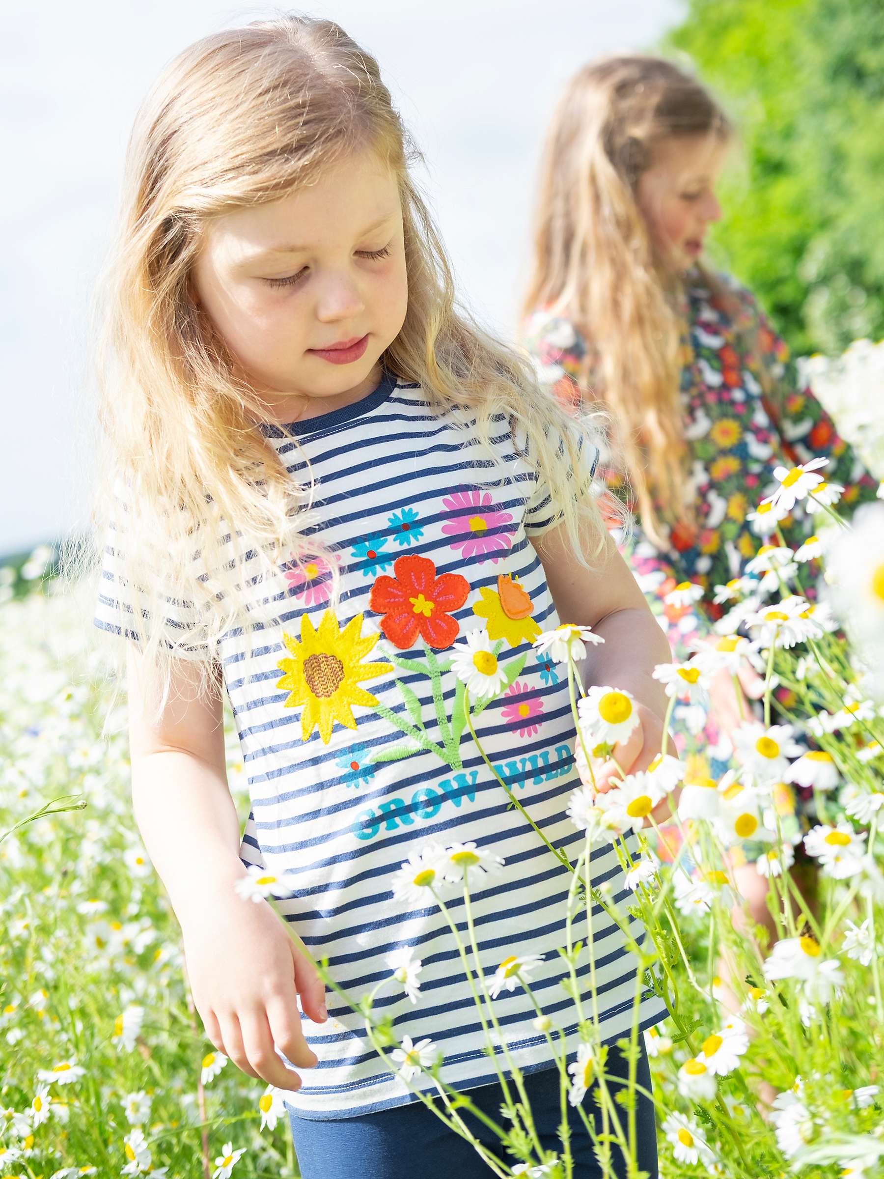 Buy Frugi Kids' Organic Cotton Elise Floral Applique T-Shirt, Navy Blue Breton Online at johnlewis.com