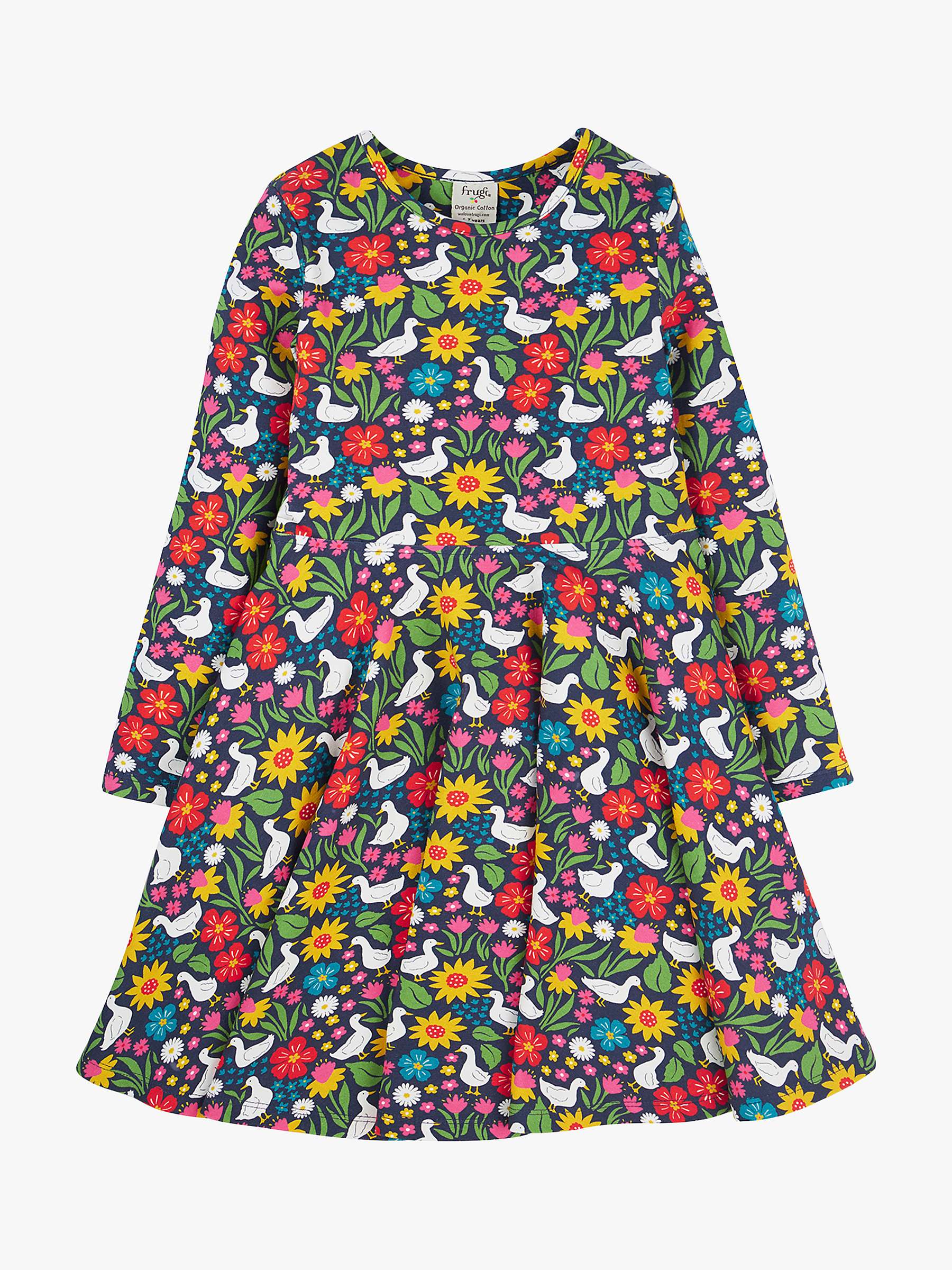 Buy Frugi Kids' Sofia Organic Cotton Blend Skater Dress, Springtime Ducks Online at johnlewis.com