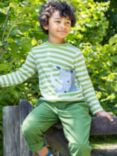 Frugi Kids' Organic Cotton Discovery Rhino Applique Top, Kiwi Stripe/Green