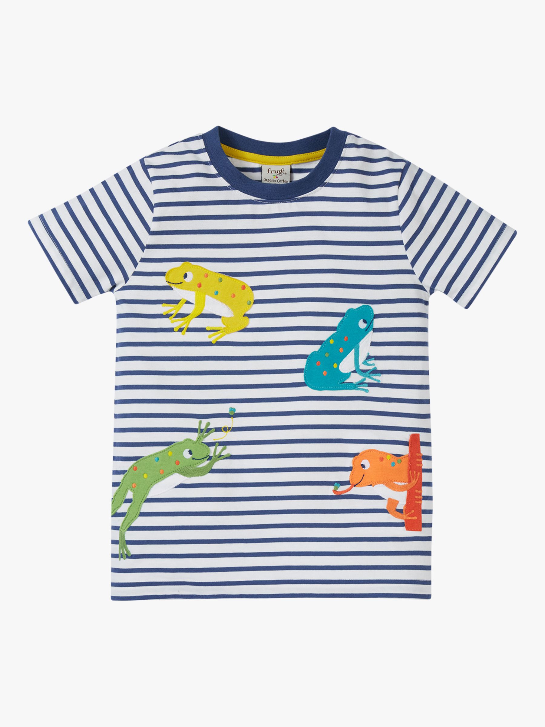 Buy Frugi Kids' Organic Cotton Elijah Frogs Applique T-Shirt, Navy Blue Stripe Online at johnlewis.com