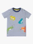 Frugi Kids' Organic Cotton Elijah Frogs Applique T-Shirt, Navy Blue Stripe