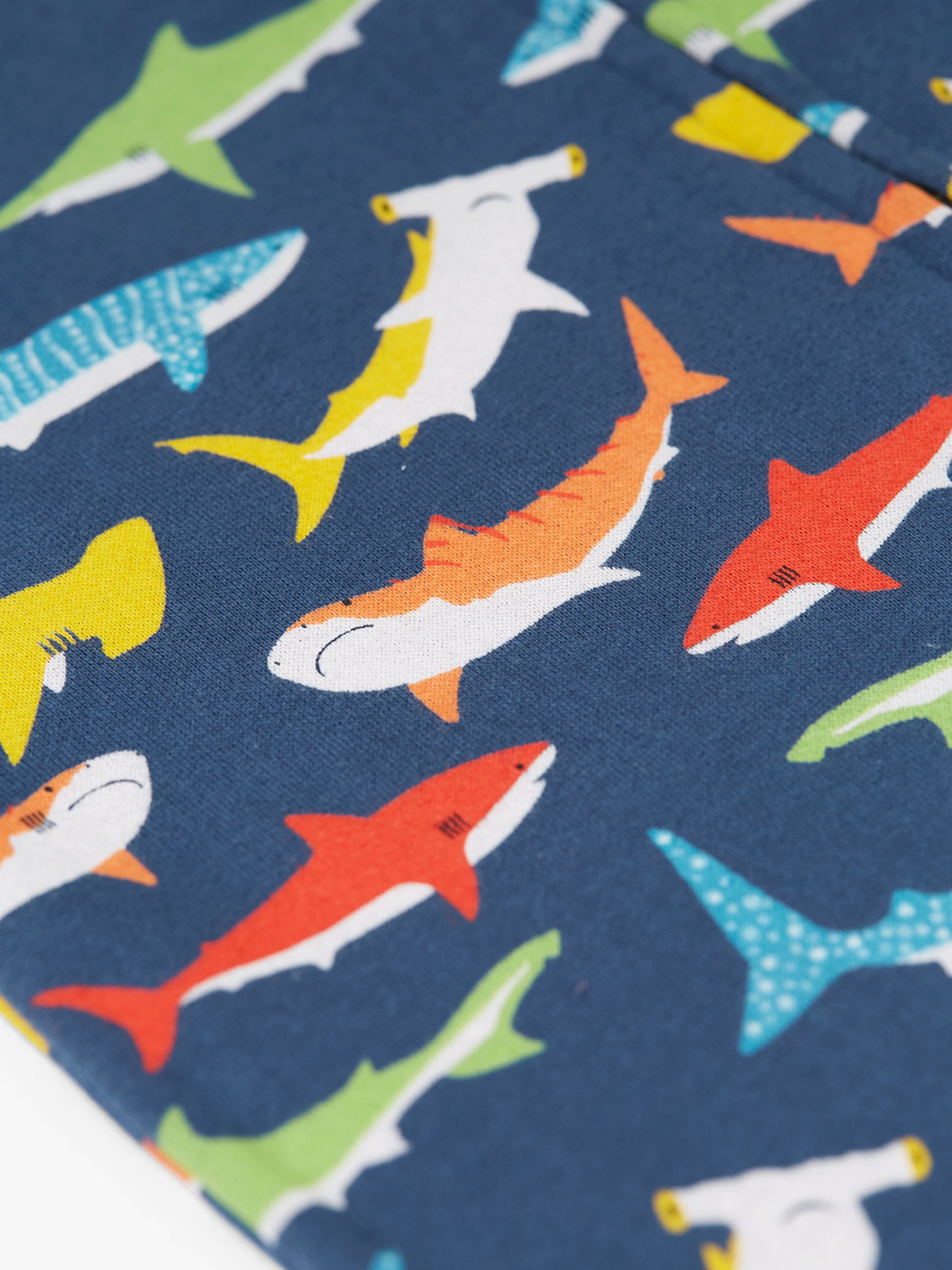 Buy Frugi Kids' Organic Cotton Switch Big Print Snuggle Suit, Shiver Of Sharks Online at johnlewis.com