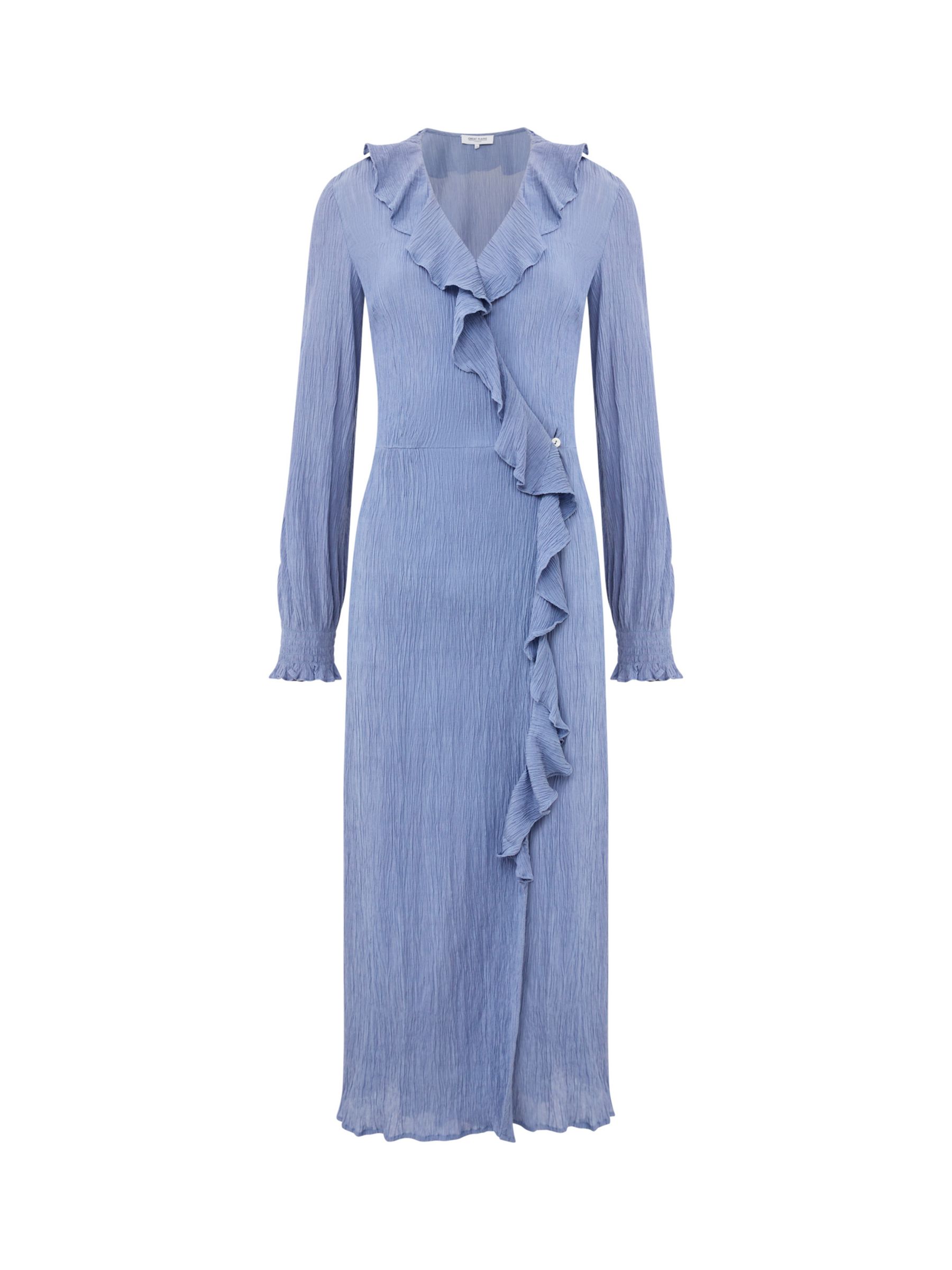 Great Plains Textured Cotton Blend Ruffle Wrap Maxi Dress, Lake Blue, 6