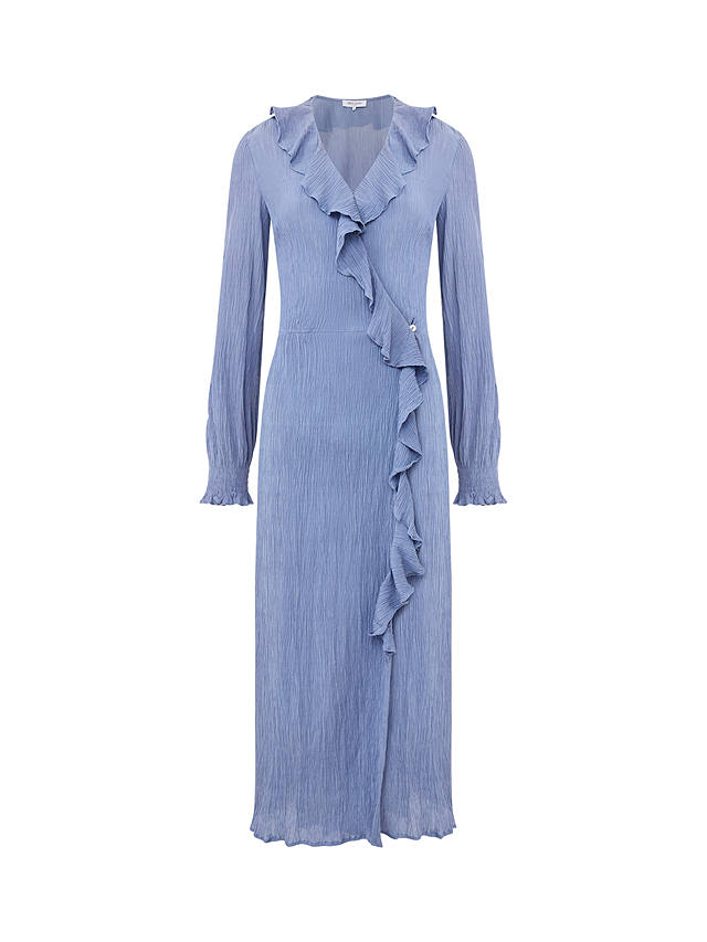 Great Plains Textured Cotton Blend Ruffle Wrap Maxi Dress, Lake Blue