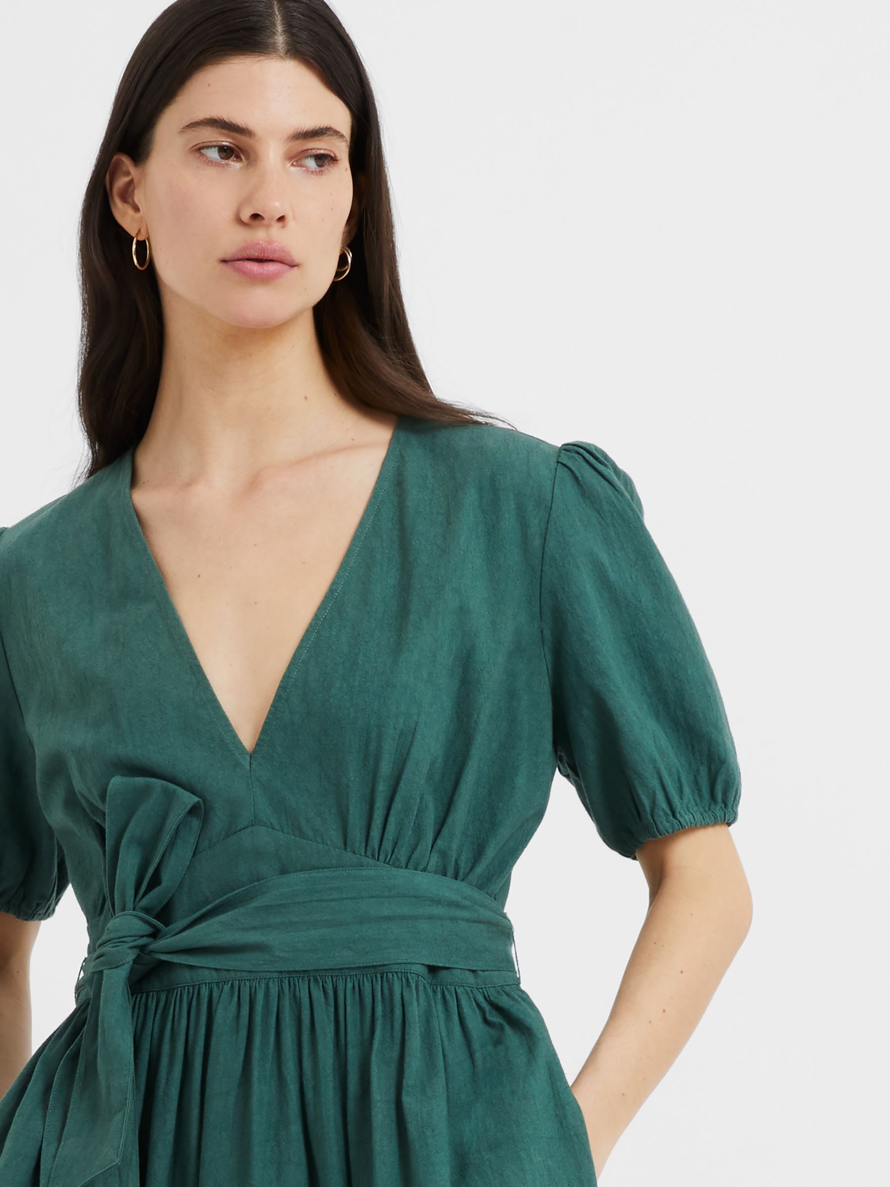 Great Plains Crinkle Cotton V-neck Midi Dress, Tropical Green, 6