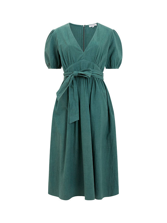 Great Plains Crinkle Cotton V-neck Midi Dress, Tropical Green