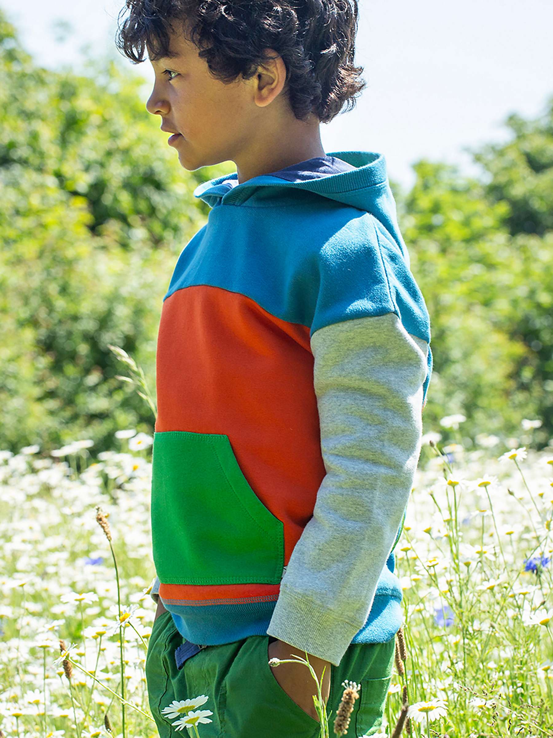 Buy Frugi Kids' Organic Cotton Switch Bowen Colour Block Hoodie, Deep Water/Earth Online at johnlewis.com