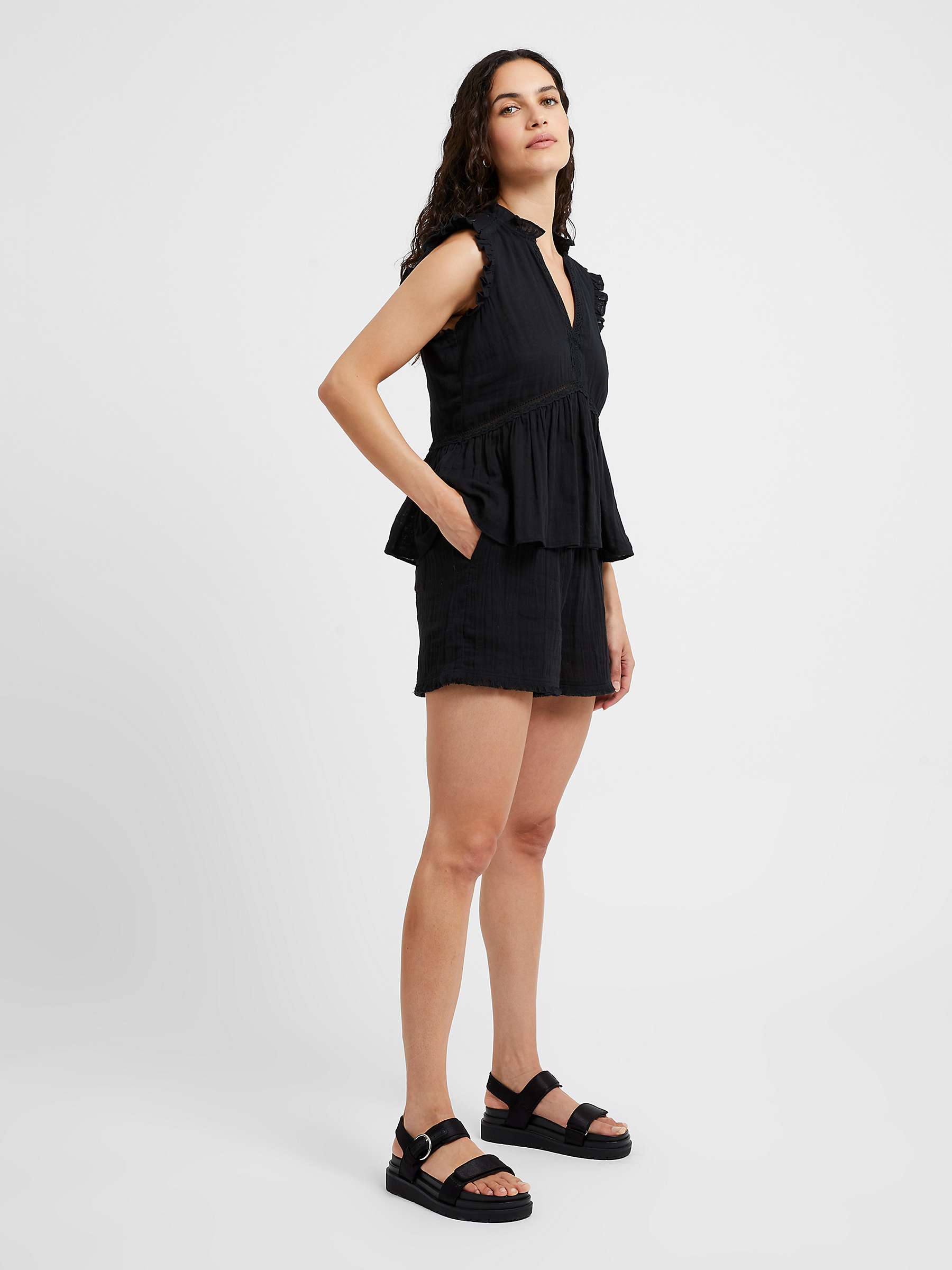 Buy Great Plains Double Cotton Sleeveless Top, Black Online at johnlewis.com