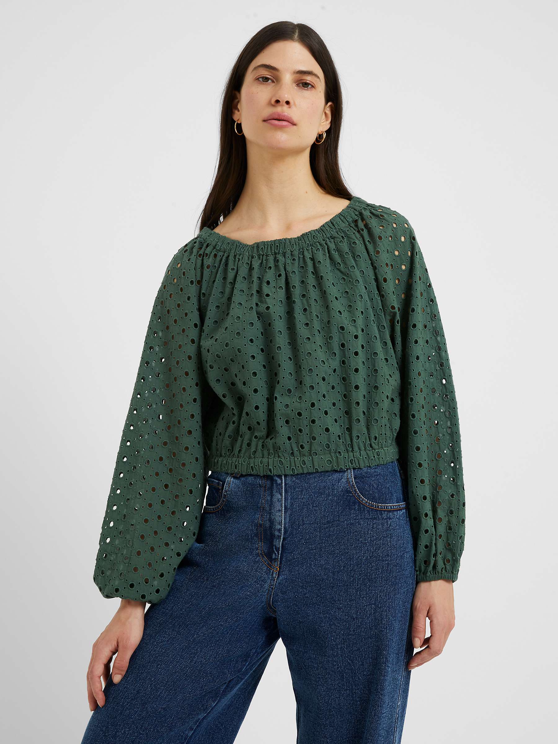 Buy Great Plains Atol Embroidery Long Sleeve Top, Tropical Green Online at johnlewis.com