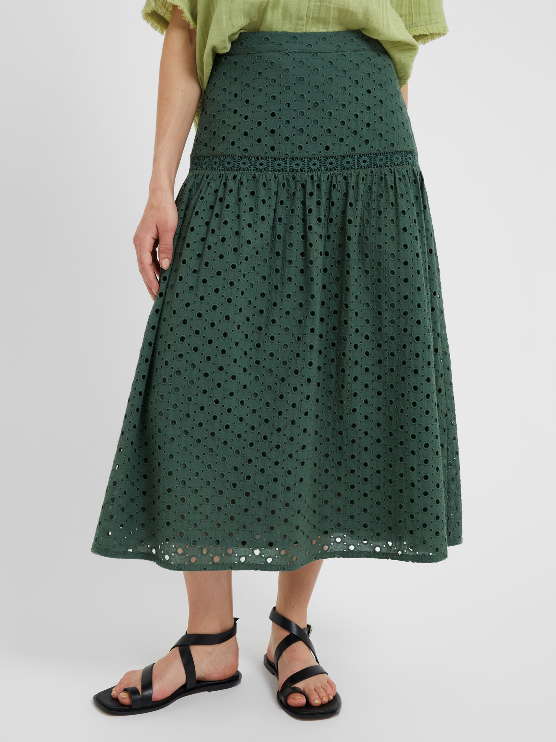 Buy Great Plains Atol Embroidery Midi Skirt, Tropical Green Online at johnlewis.com