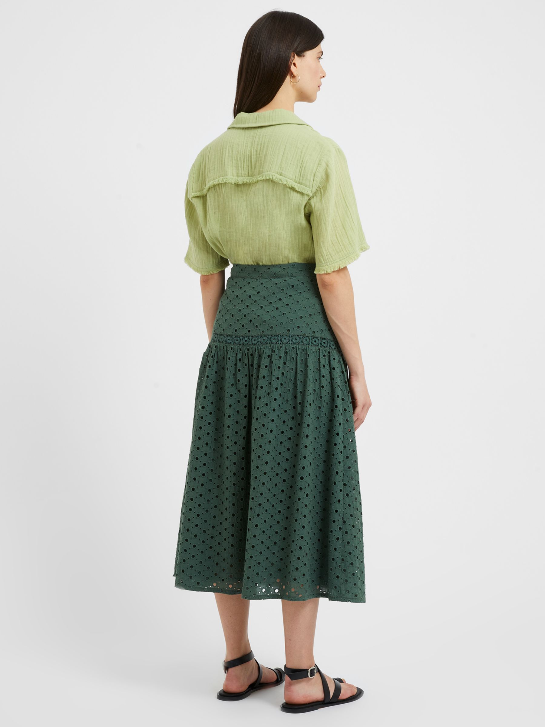 Buy Great Plains Atol Embroidery Midi Skirt, Tropical Green Online at johnlewis.com