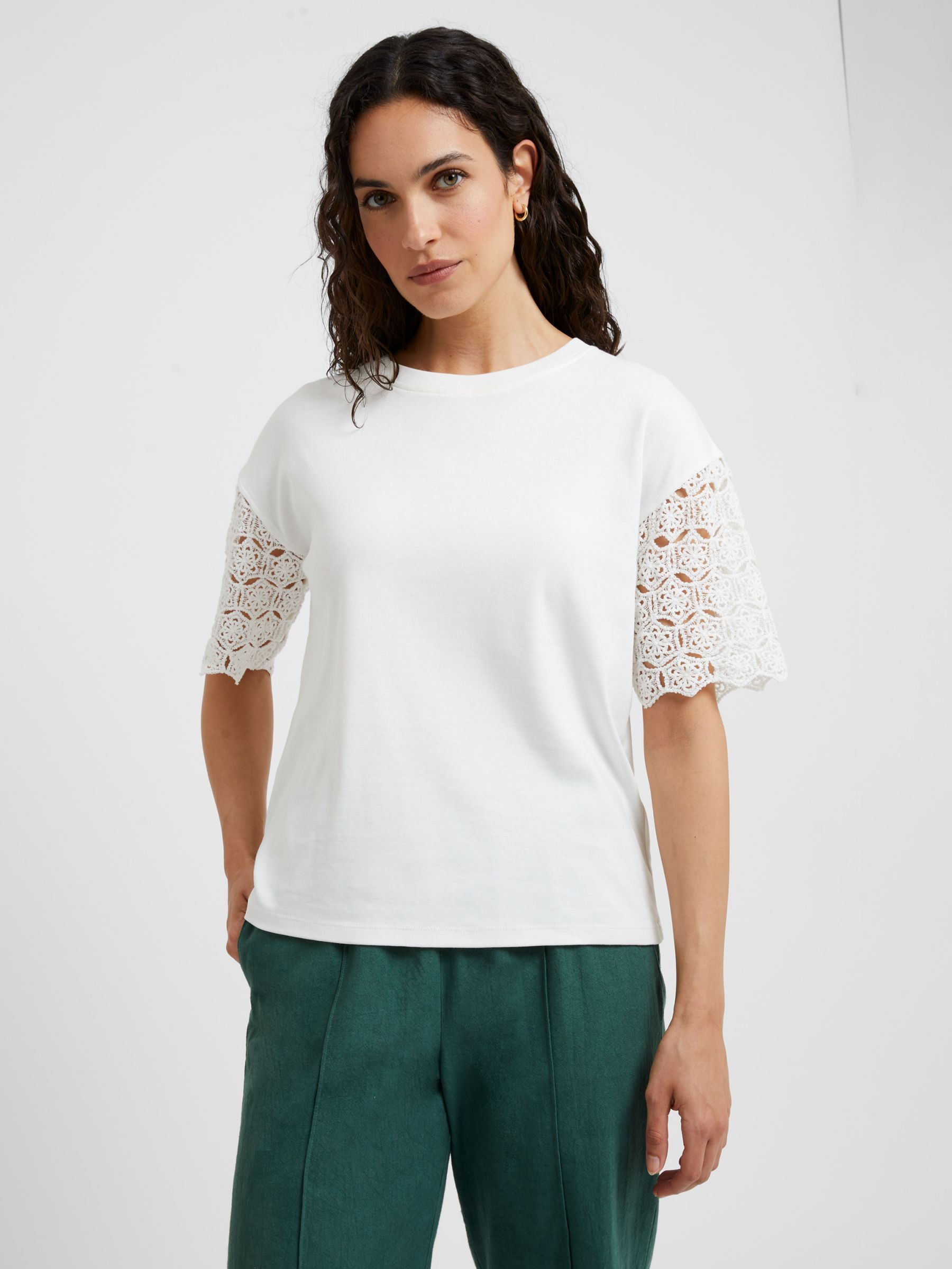 Great Plains Crochet Cotton Short Sleeve T-shirt, Milk, 8