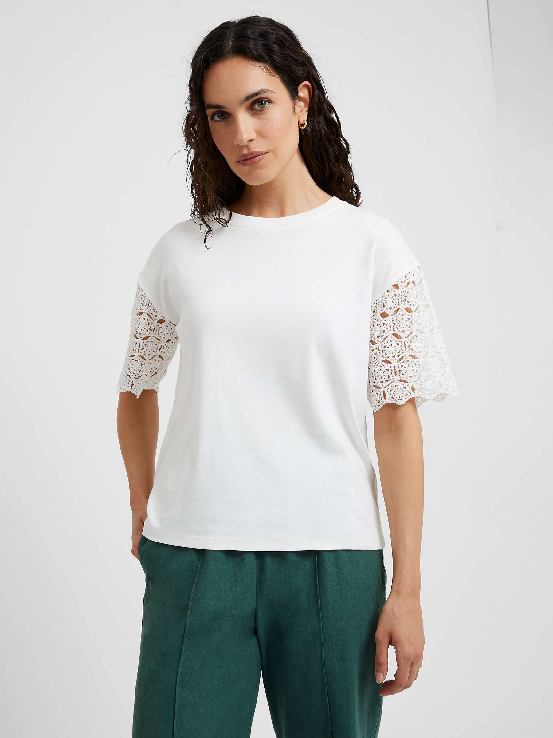Buy Great Plains Crochet Cotton Short Sleeve T-shirt, Milk Online at johnlewis.com