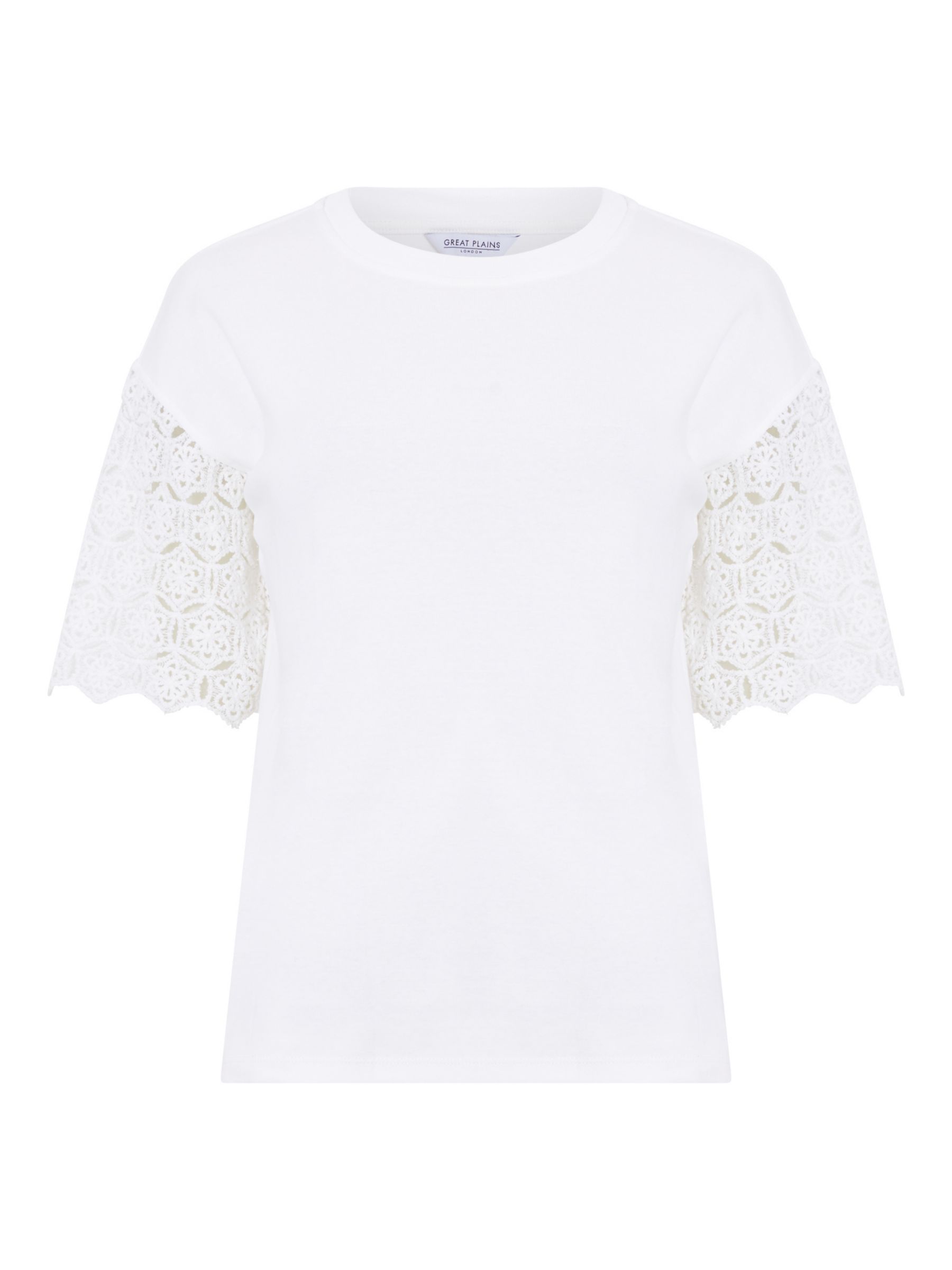 Great Plains Crochet Cotton Short Sleeve T-shirt, Milk, 8