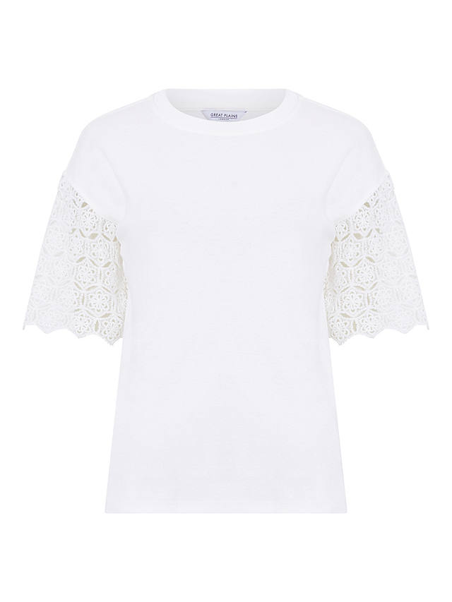 Great Plains Crochet Cotton Short Sleeve T-shirt, Milk