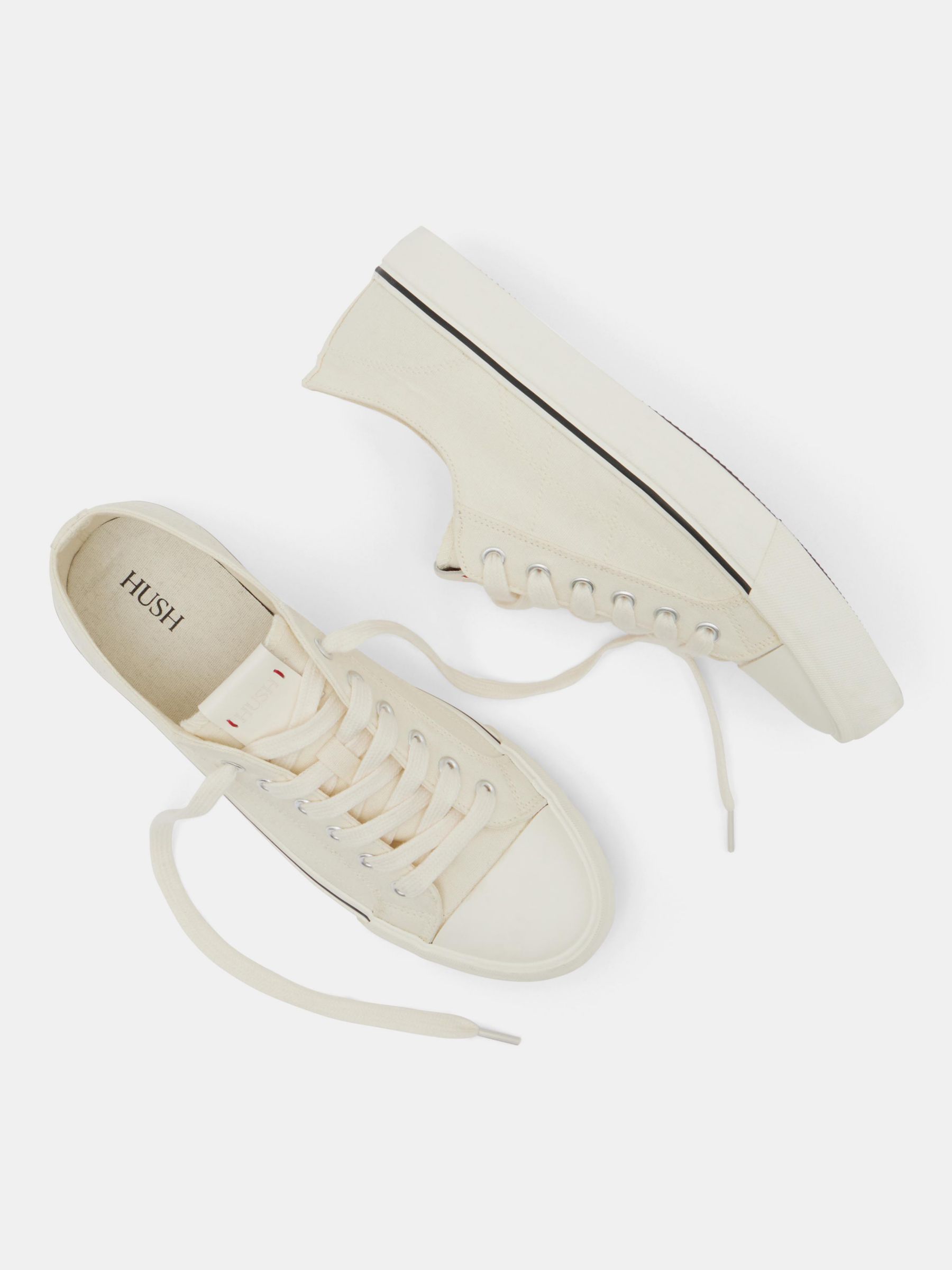 HUSH Finley Frayed Canvas Trainers, Off White, 3