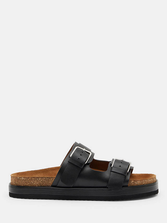 HUSH Bryson Buckle Leather Slider Sandals, Black