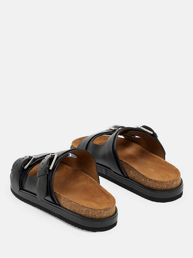 HUSH Bryson Buckle Leather Slider Sandals, Black