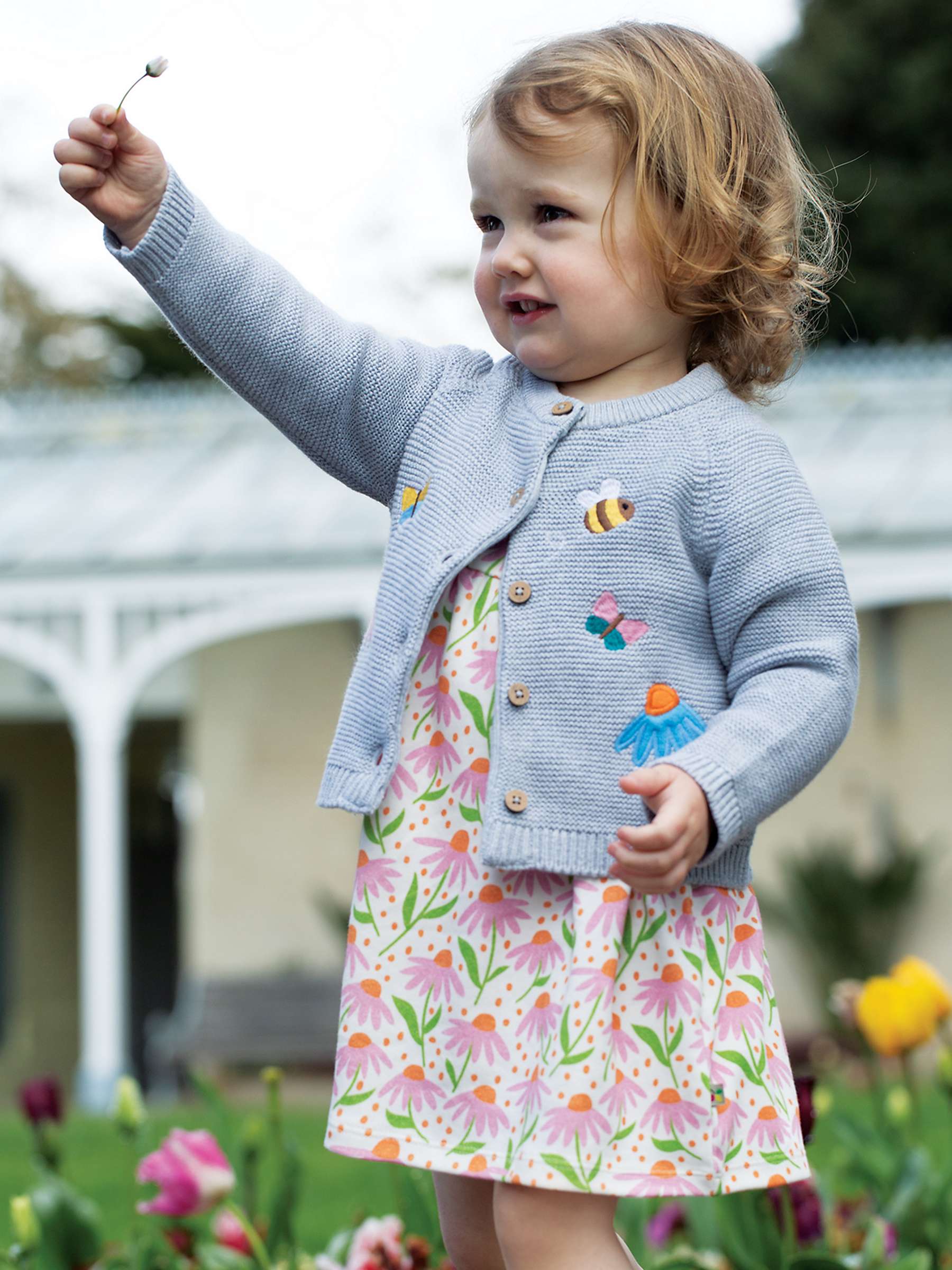 Buy Frugi Baby Organic Cotton Colby Knit Floral Applique Cardigan, Grey Marl Online at johnlewis.com