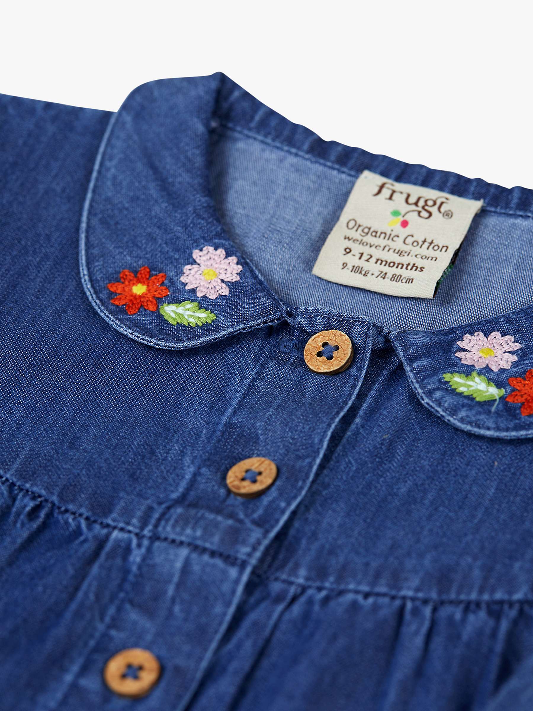 Buy Frugi Baby Organic Cotton Emma Duck Applique Chambray Dress, Blue Online at johnlewis.com