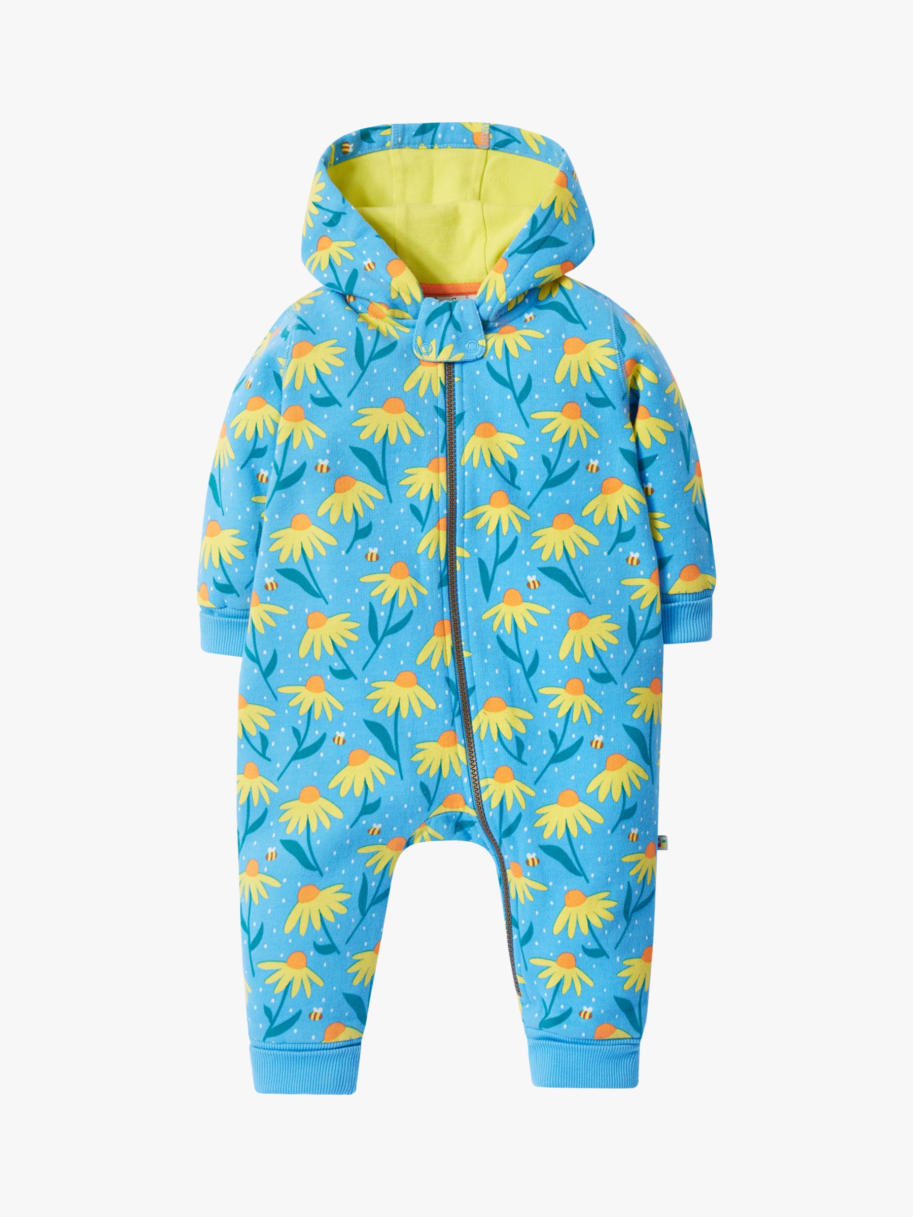 Frugi Baby Organic Cotton Print Hooded Snuggle Suit, Echinacea, 2-3 years