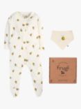 Frugi Baby Organic Cotton Buzzy Bee Bodysuit & Bib Gift Set, White/Multi