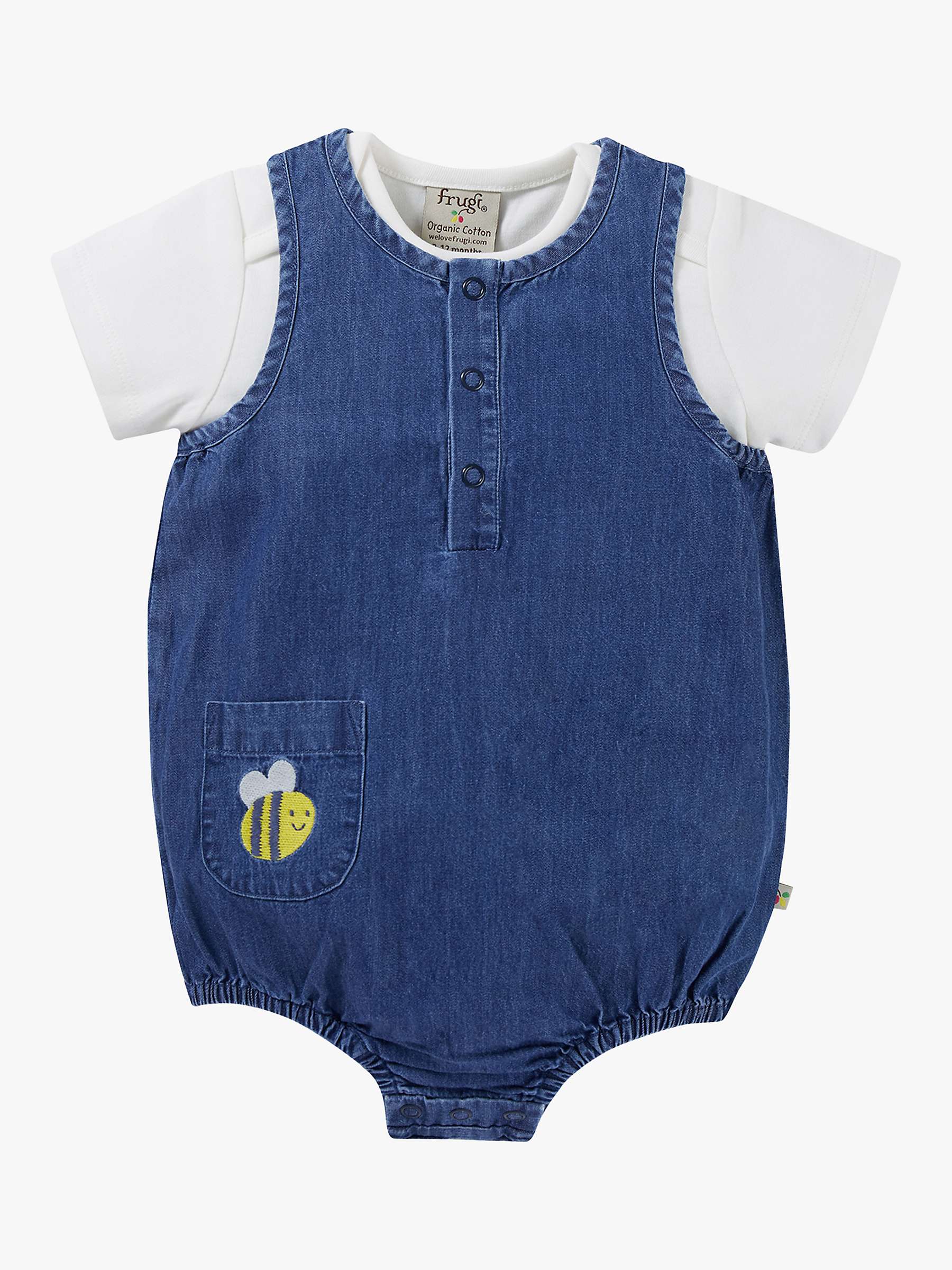 Buy Frugi Baby Cadgwith Organic Cotton Romper Outfit, Chambray Online at johnlewis.com