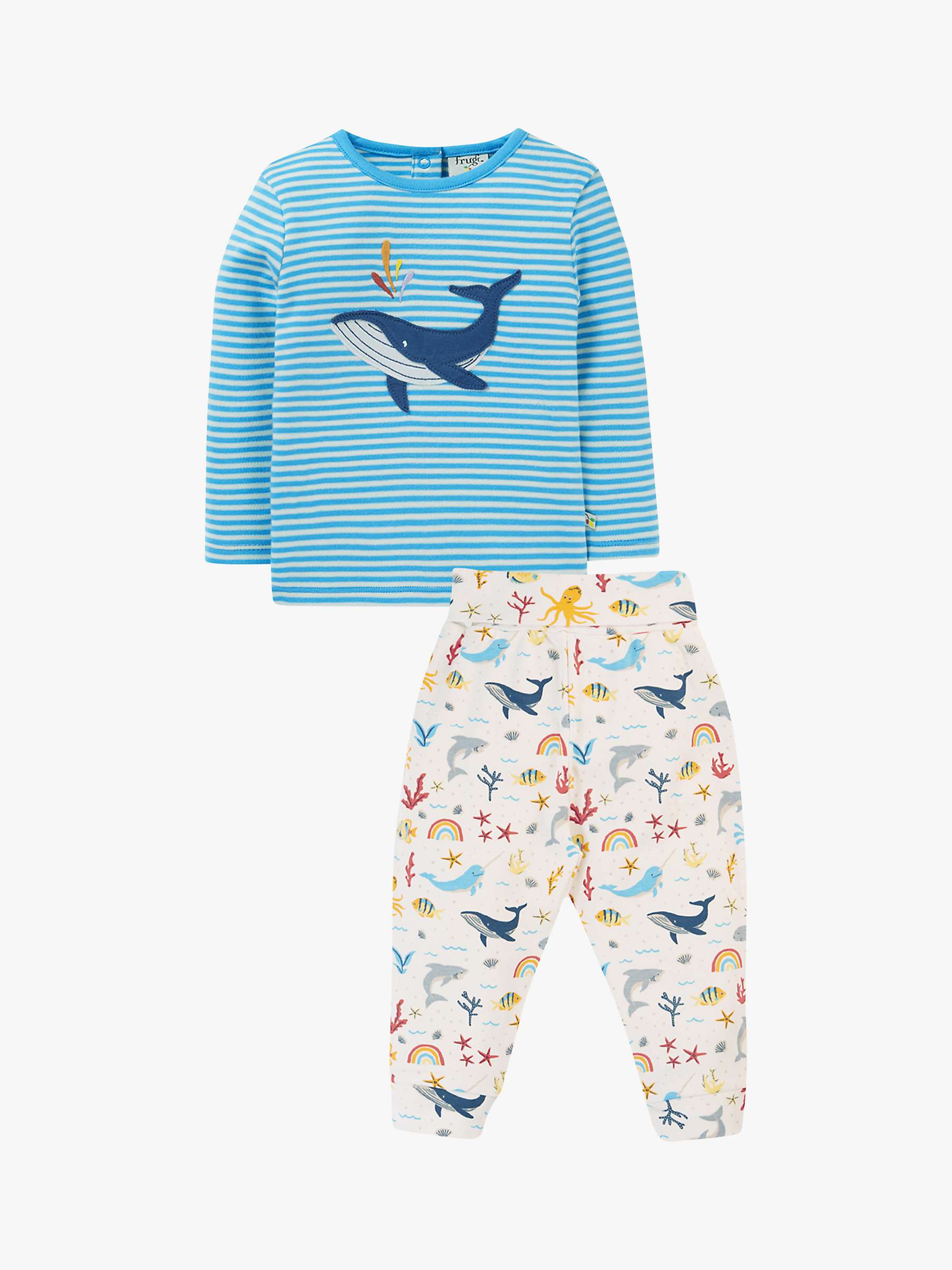 Buy Frugi Baby Organic Cotton Frankie Whale Applique T-Shirt & Trousers Set, White Rainbow Sea/Multi Online at johnlewis.com