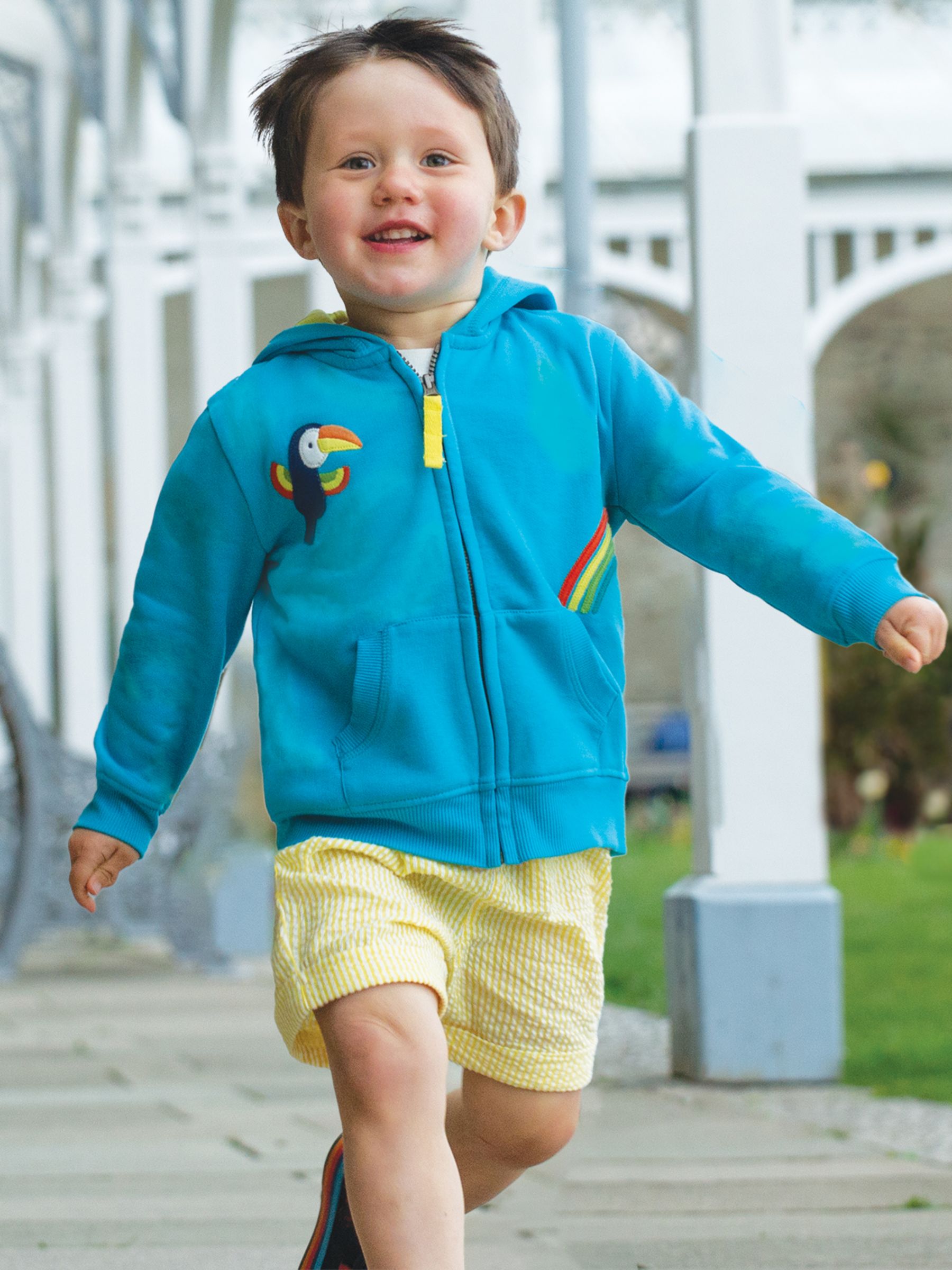 Frugi Baby Organic Cotton Little Switch Carbis Hoodie, Tropical Blue/Toucan, 0-3 months