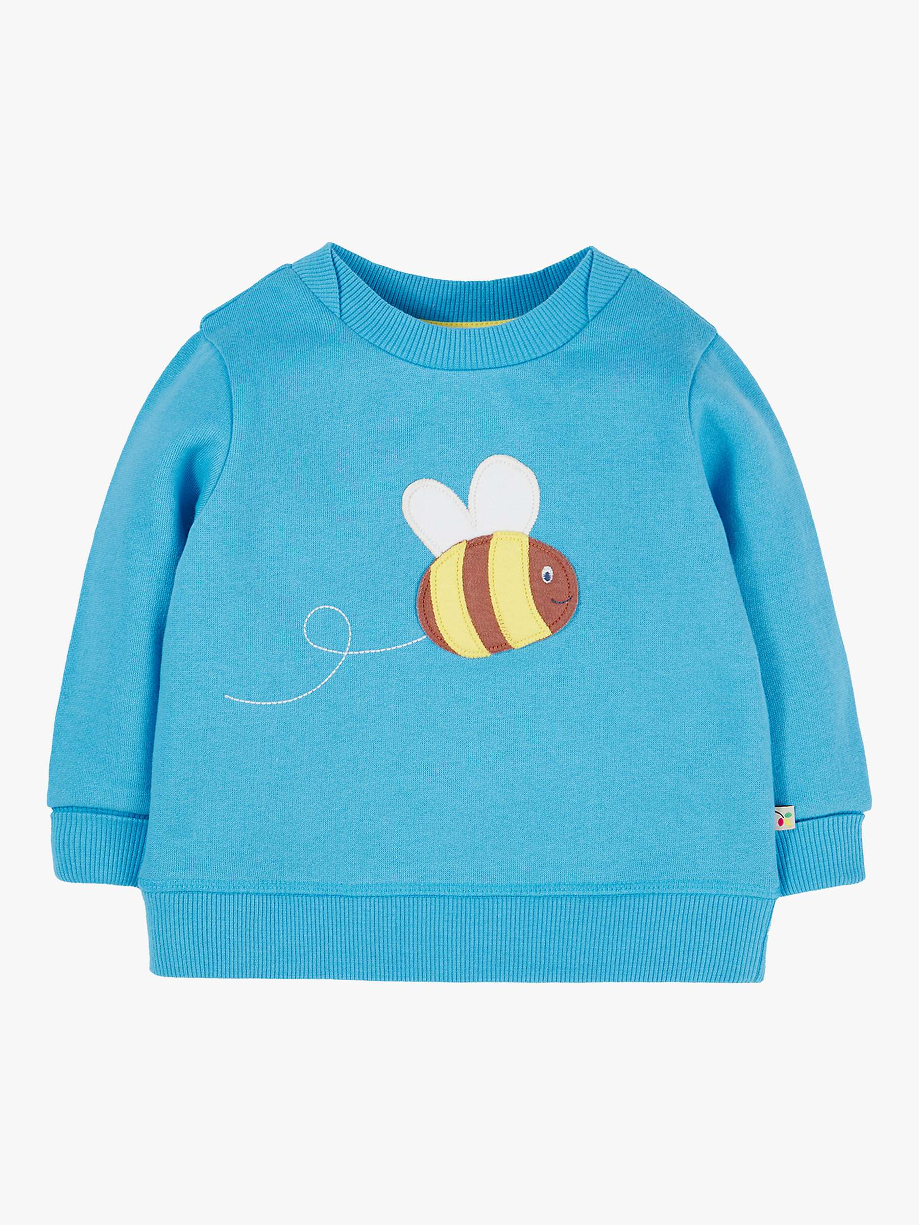 Buy Frugi Baby Switch Easy On Bee Applique Organic Cotton Jumper, Beluga Blue Online at johnlewis.com