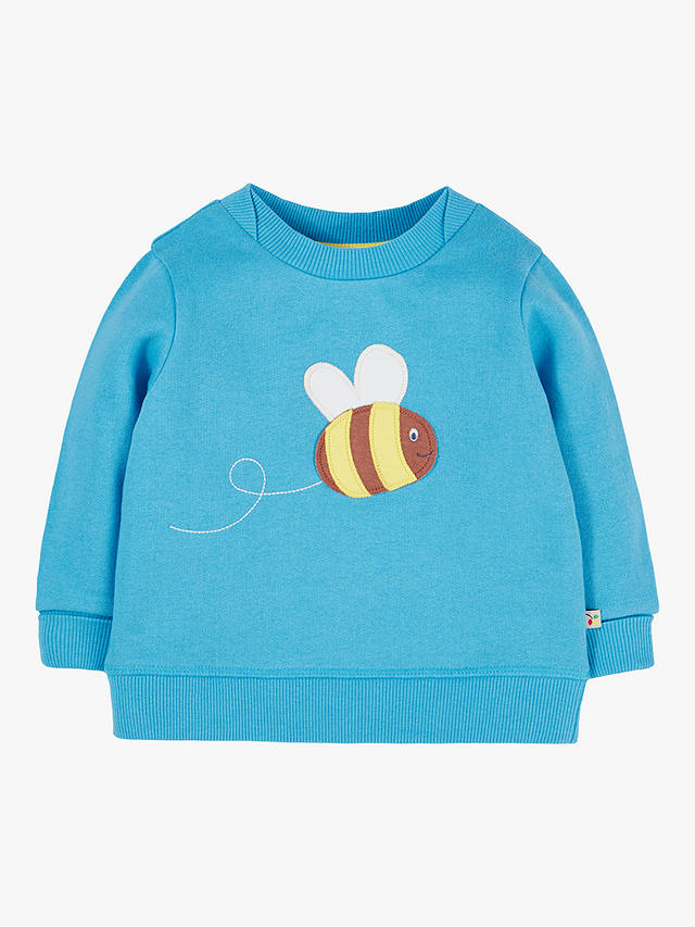 Frugi Baby Switch Easy On Bee Applique Organic Cotton Jumper, Beluga Blue