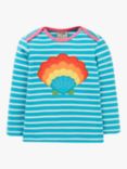 Frugi Baby Organic Cotton Bobby Shell Applique Stripe Top, Tropical Sea