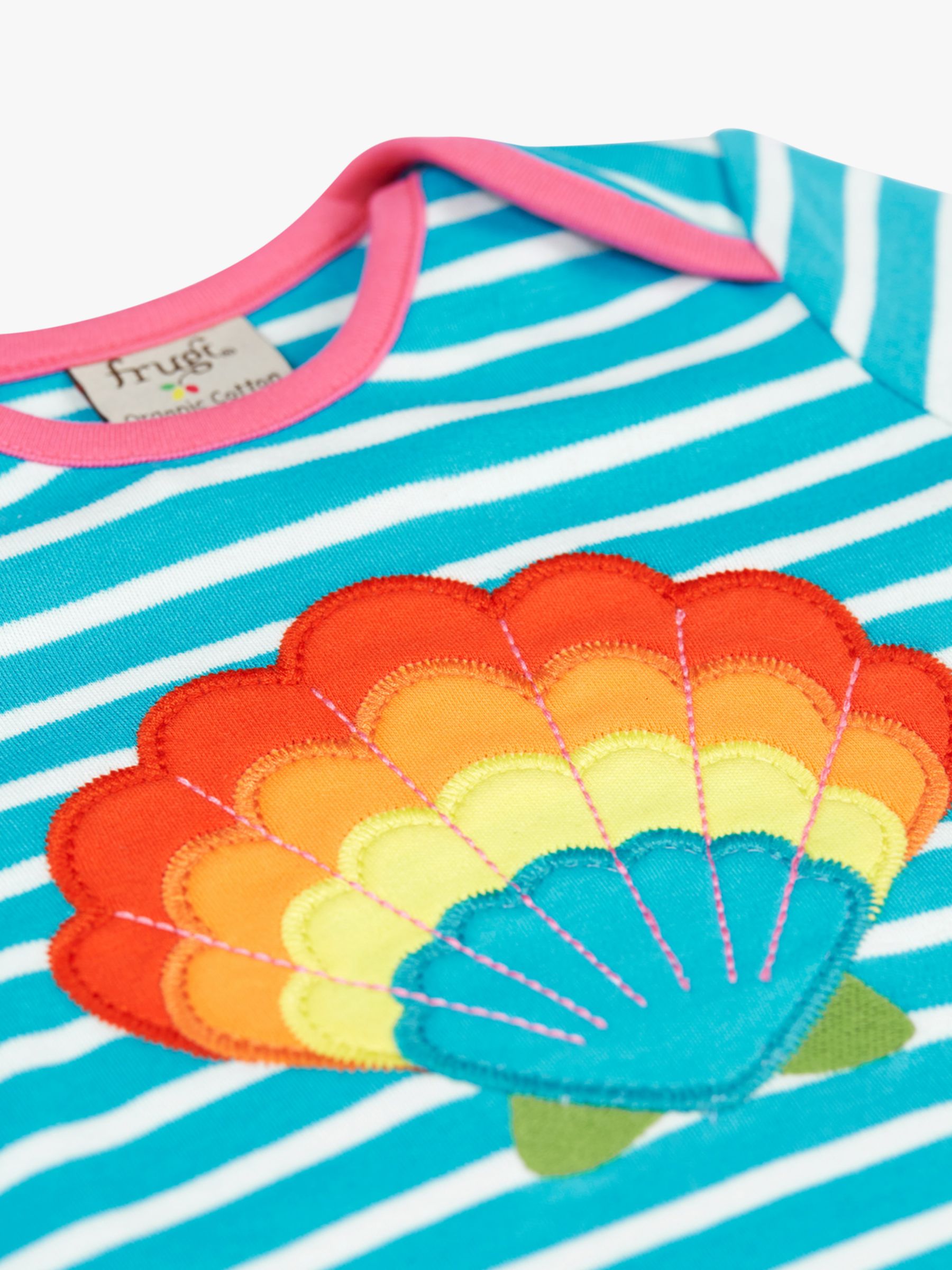 Frugi Baby Organic Cotton Bobby Shell Applique Stripe Top, Tropical Sea, 6-9 months