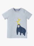 Frugi Baby Little Carsen Gorilla Applique Organic Cotton T-shirt, Grey Marl/Multi