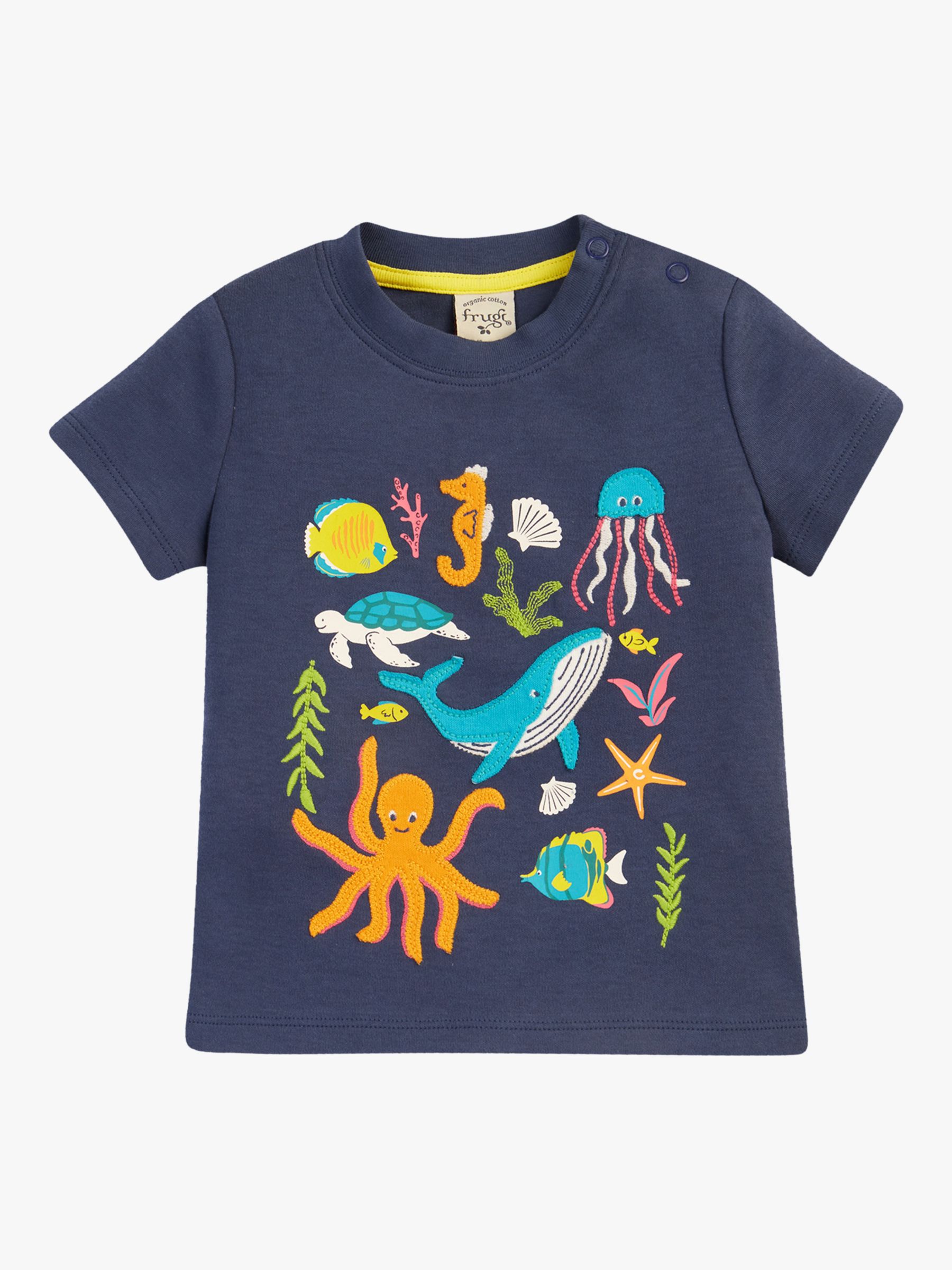 Frugi Baby Little Creature Underwater Organic Cotton T-Shirt, Navy ...