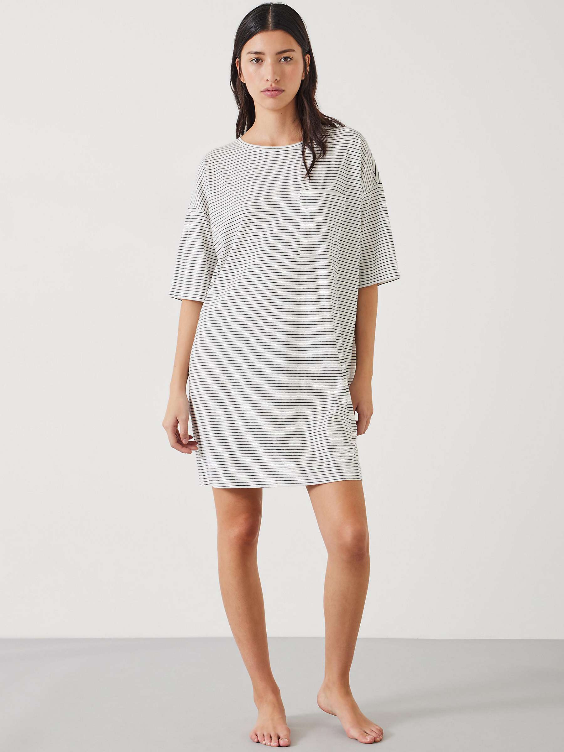 Buy HUSH Ezra Striped Linen Blend Jersey Nightdress, Ecru/Navy Online at johnlewis.com