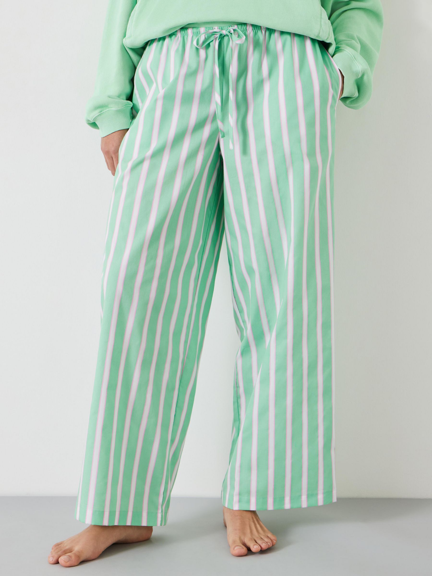 HUSH Adair Vertical Stripe Pyjama Trousers, Green/Pink at John Lewis ...