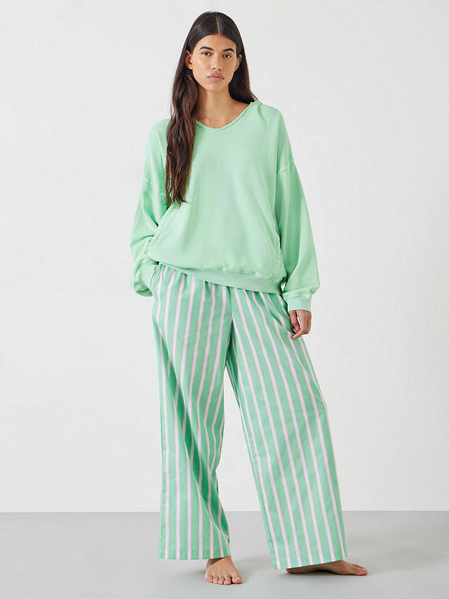 HUSH Adair Vertical Stripe Pyjama Trousers, Green/Pink